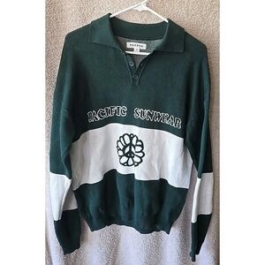 Pacsun Pacific Sunwear Green/white Flower Petal Buttoned Collared Sweater Size M